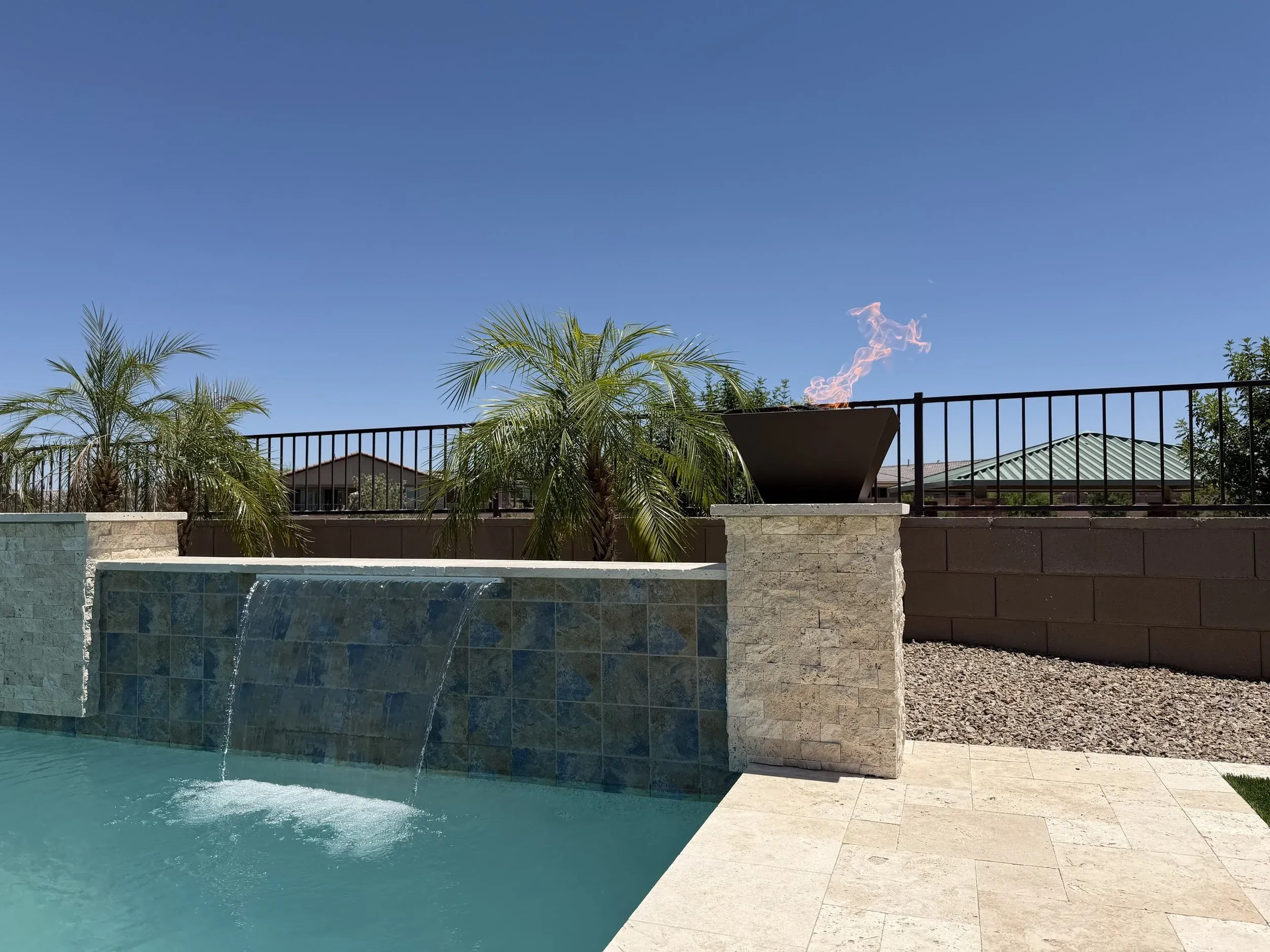 New custom pool with fire and water features in Tucson